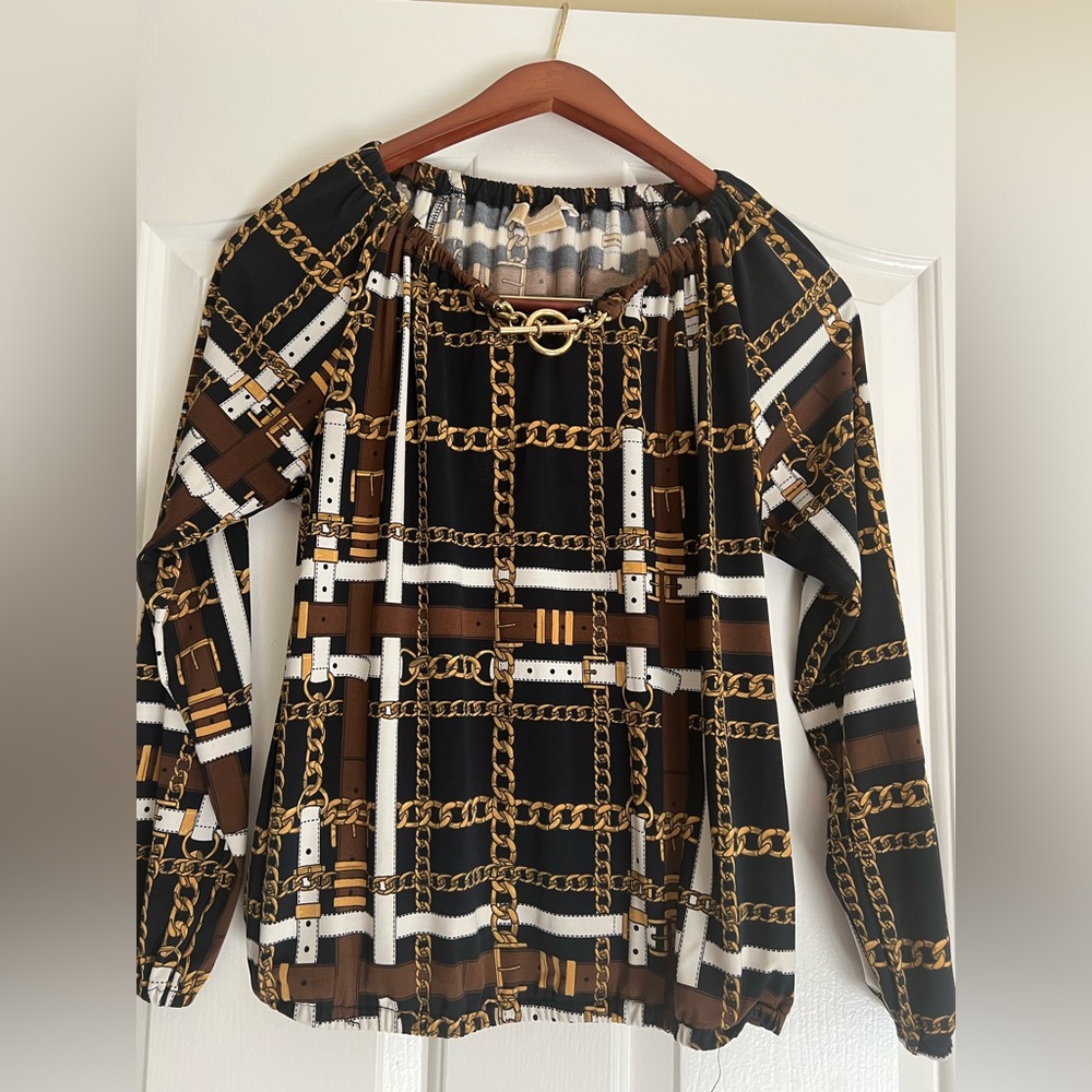Michael Kors Black and gold chain blouse